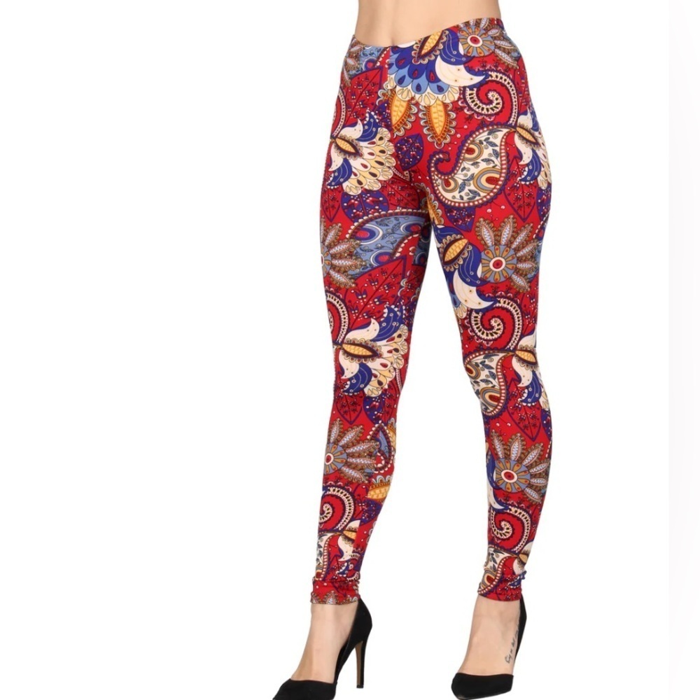 Lildy Printed Fleece Leggings with Paisley Pattern Size Small t…